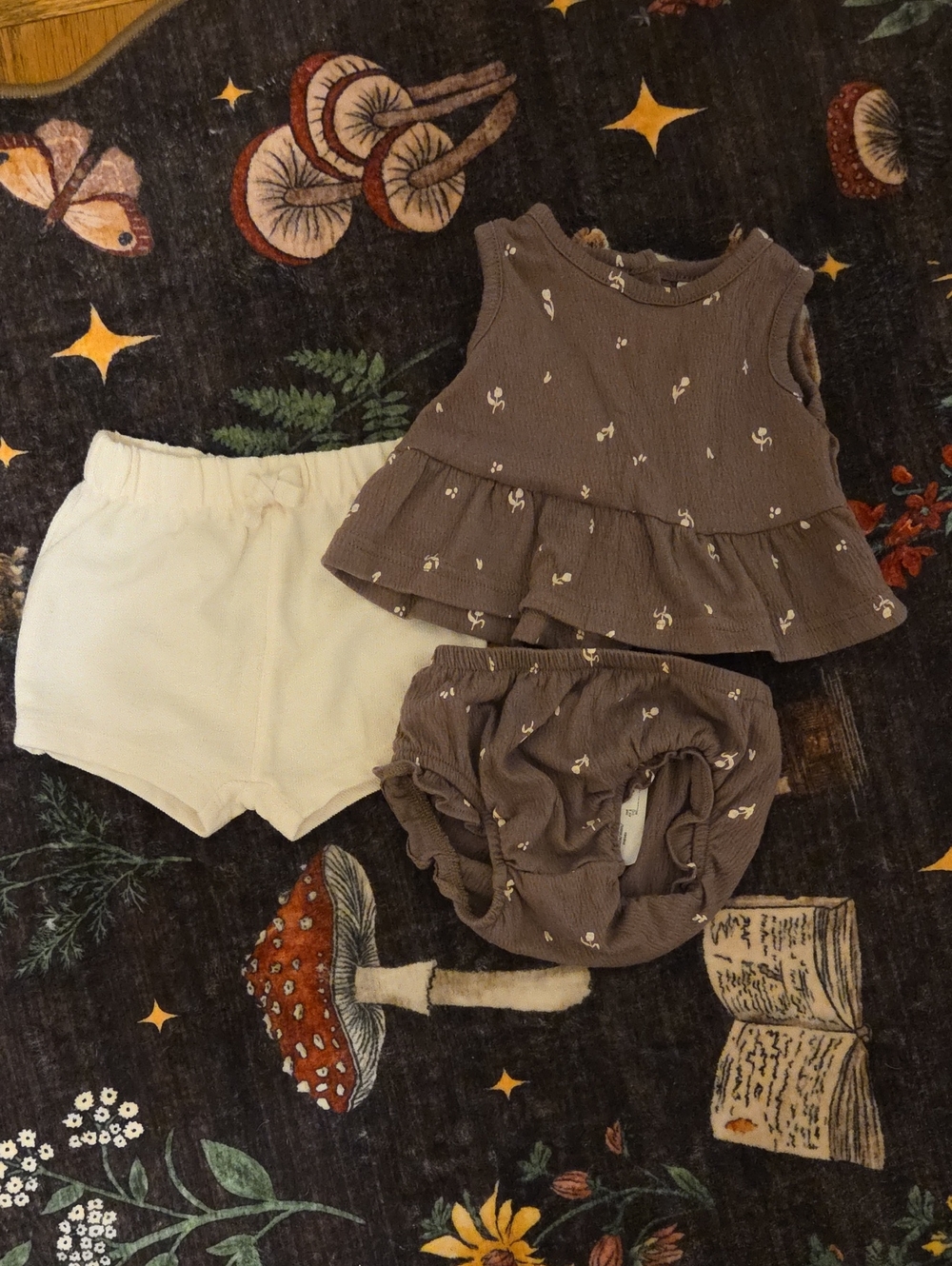 Carter's Brown Floral Ruffle Tank, Bloomers & White Shorts Set